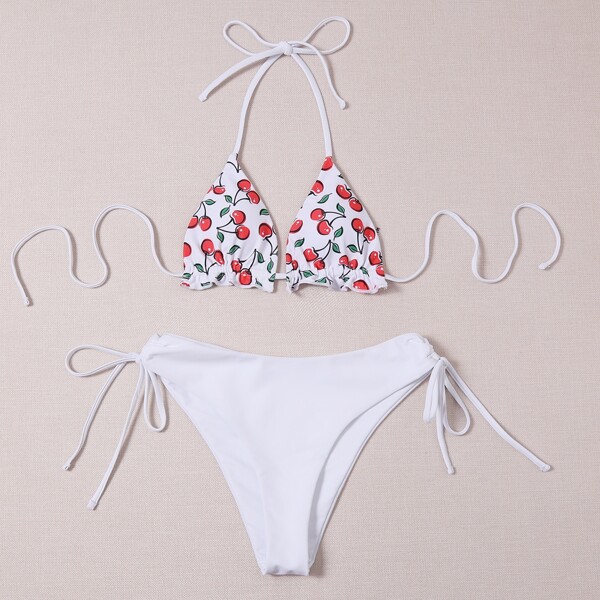 

Cherry Print Tie Side Bikini Swimsuit, Multicolor
