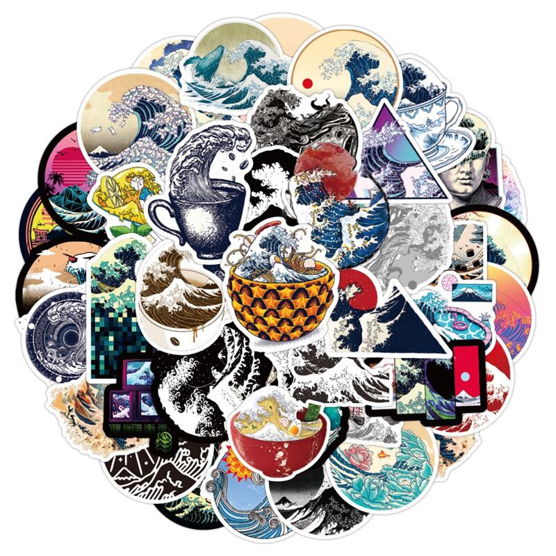 

50pcs Wave Graphic Sticker, Multicolor
