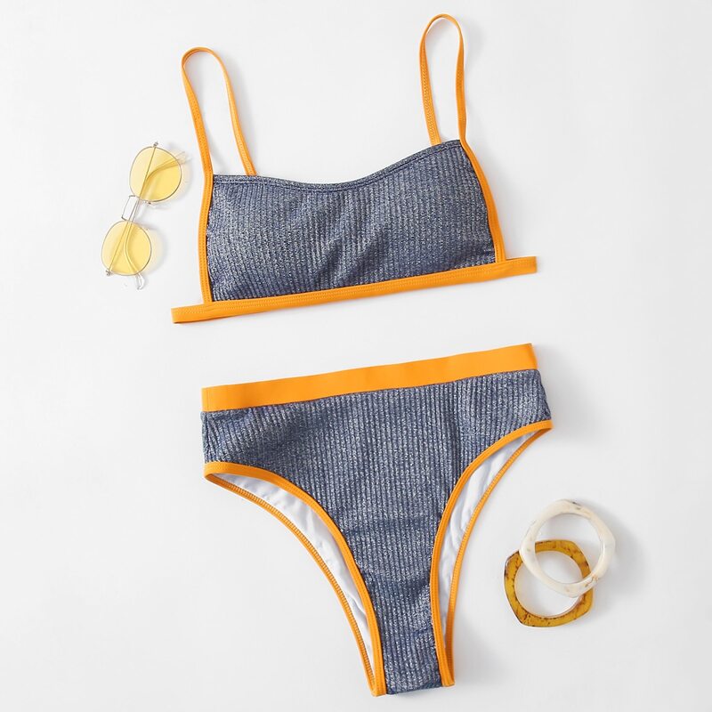 

Contrast Binding Bikini Swimsuit, Multicolor