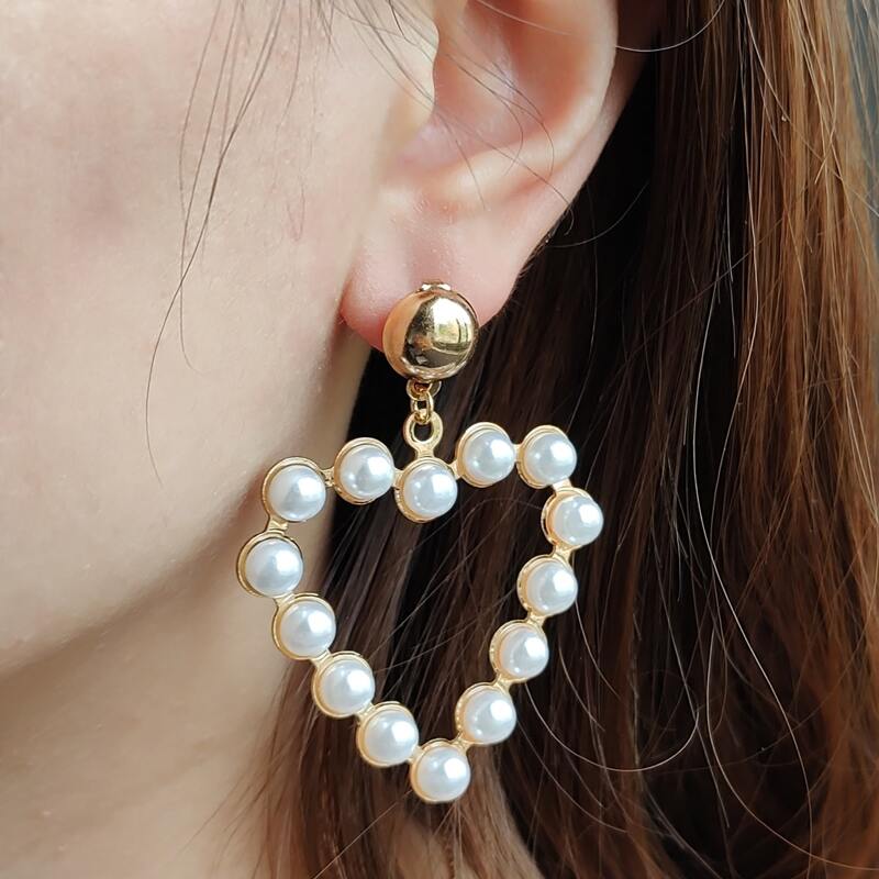 

Faux Pearl Heart Drop Earrings, White