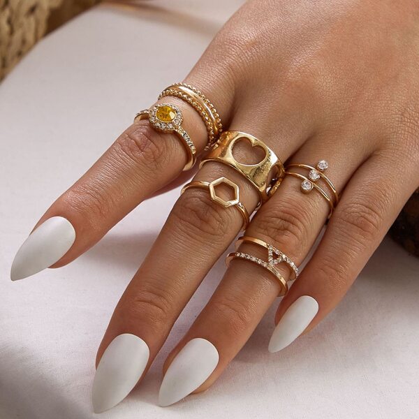 

6pcs Rhinestone Decor Ring, Gold