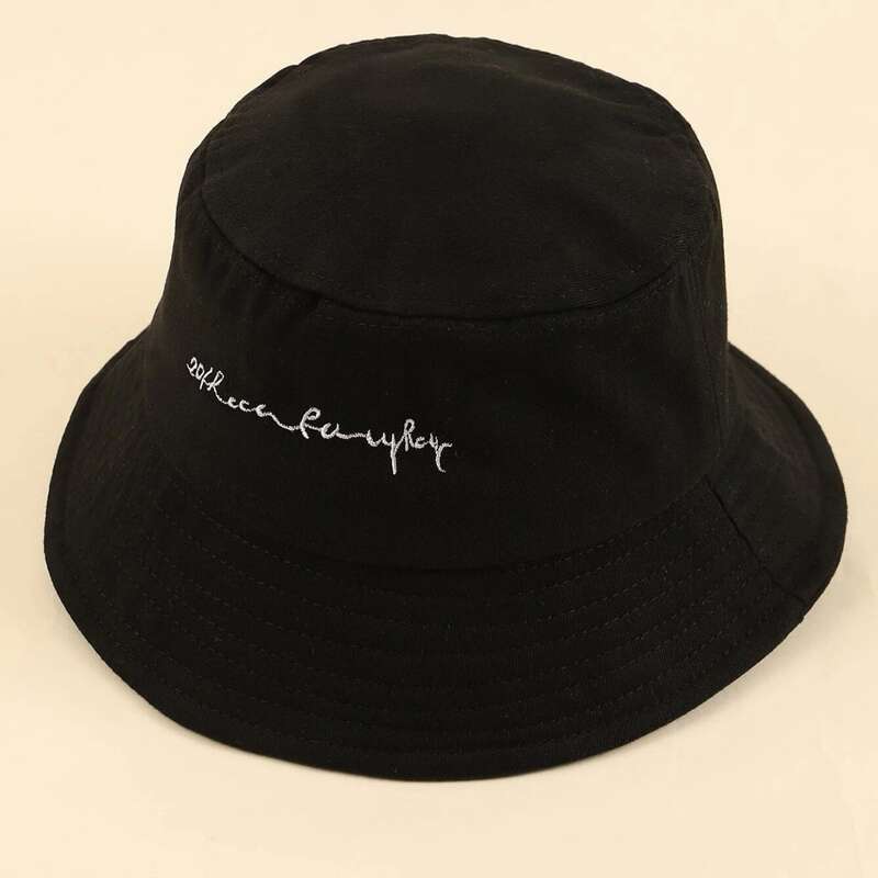 

Letter Embroidery Bucket Hat, Black