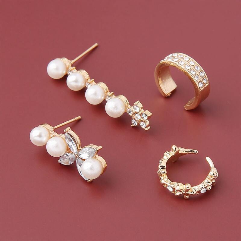 

4pcs Faux Pearl Earring Set, White
