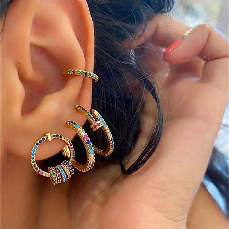 

4pcs Rhinestone Hoop Earrings, Multicolor