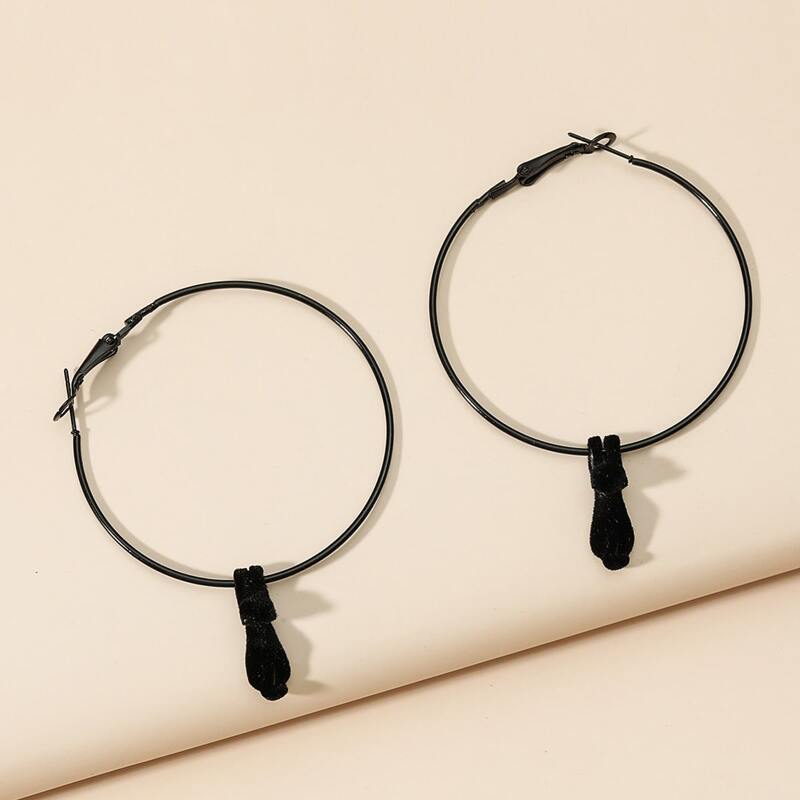 

Velvet Bunny Hoop Earrings, Black