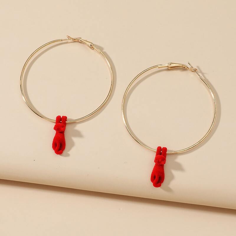 

Velvet Bunny Hoop Earrings, Red