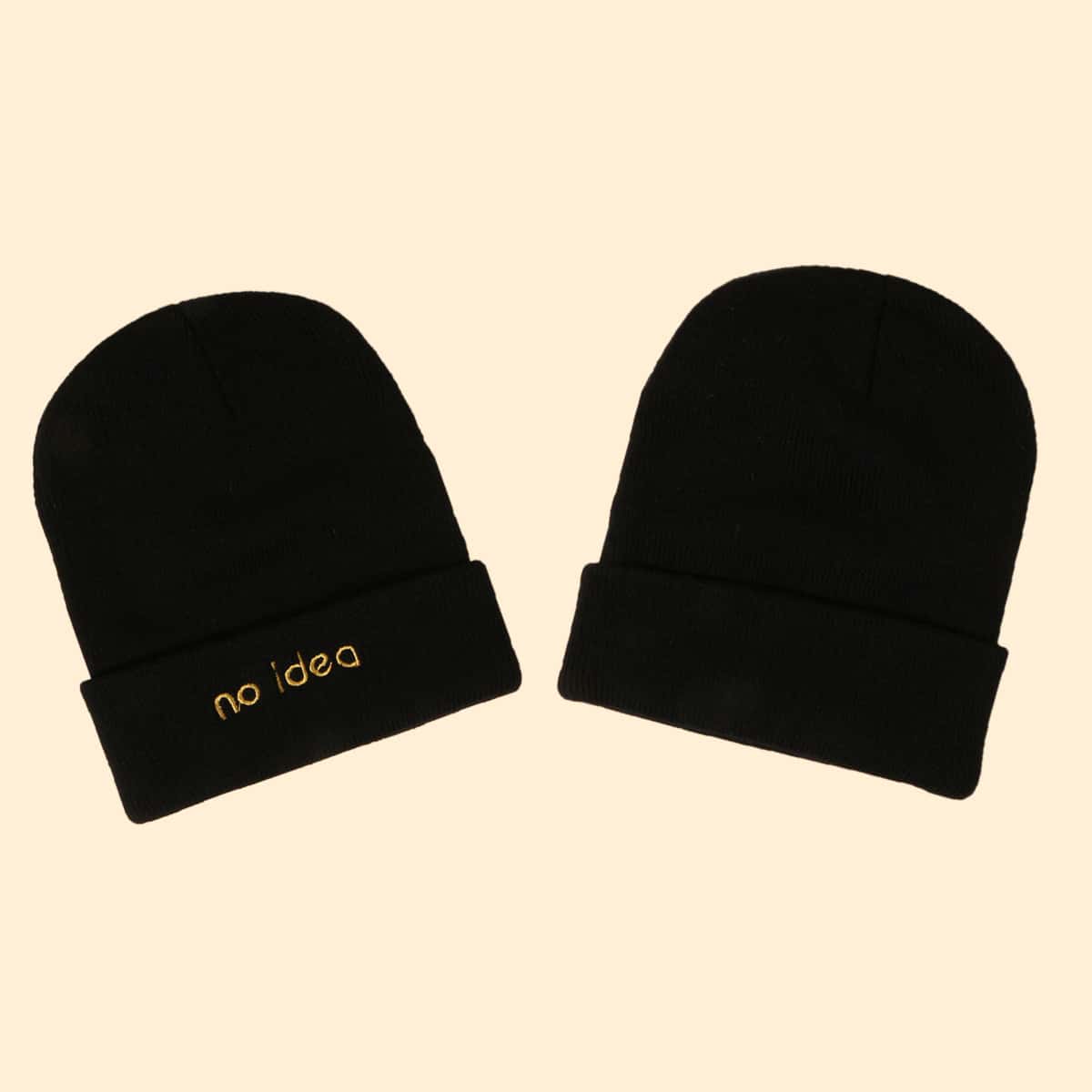 

1pc Letter Embroidery Beanie, Black