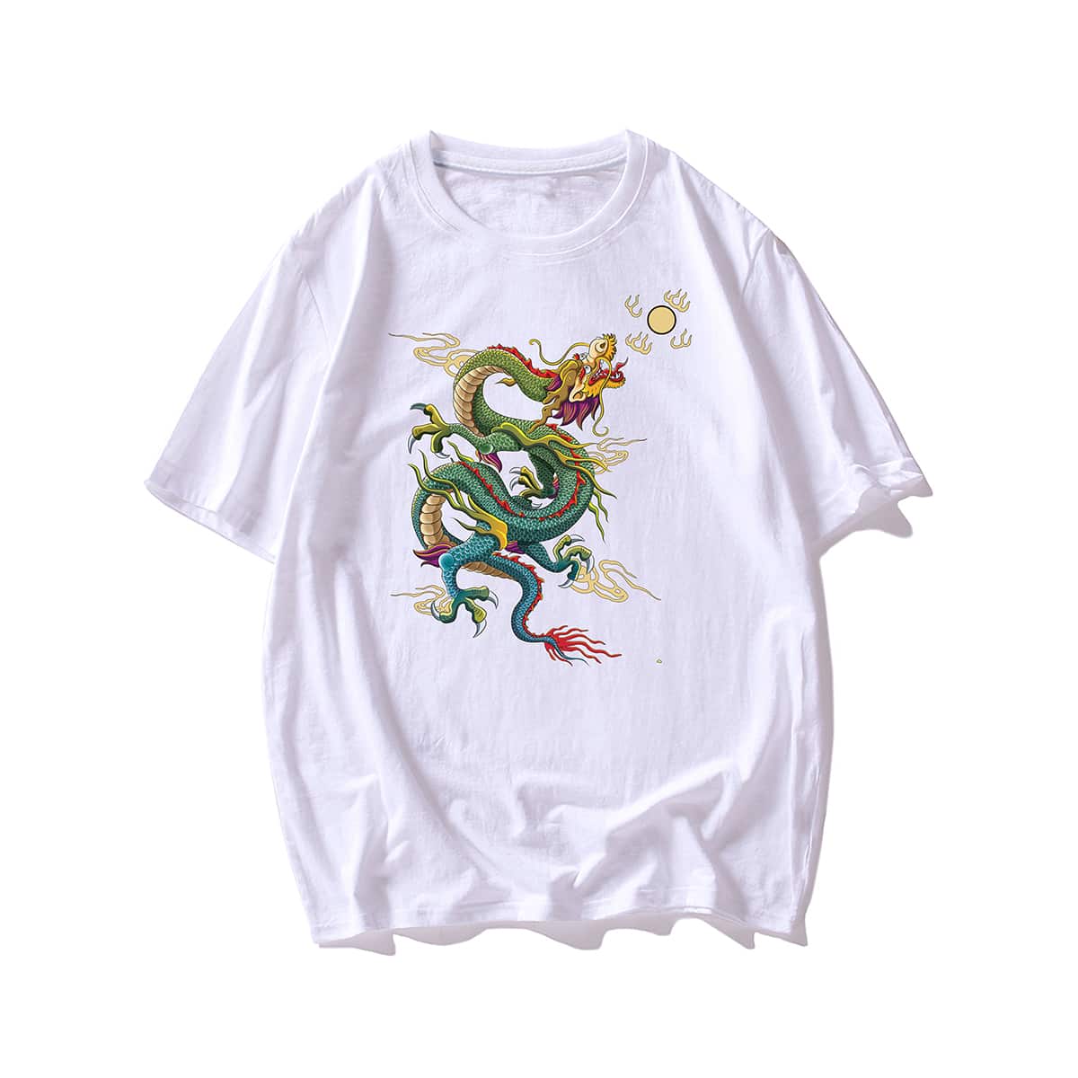

Men Chinese Dragon Print Short Sleeve Tee, White