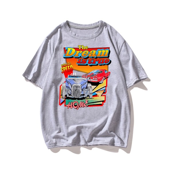

Men Car & Slogan Graphic Tee, Grey