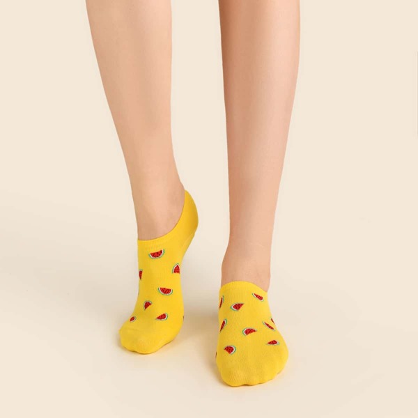 

2pairs Fruit Print Ankle Socks, Multicolor