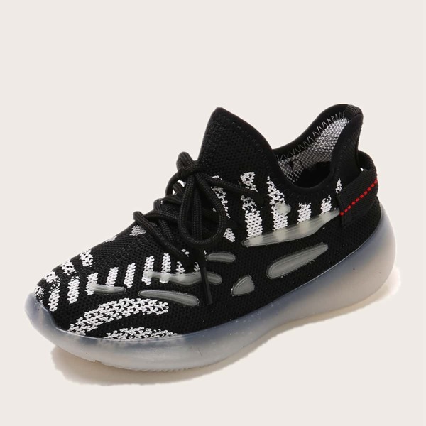 

Boys Lace-up Decor Knit Sneakers, Black