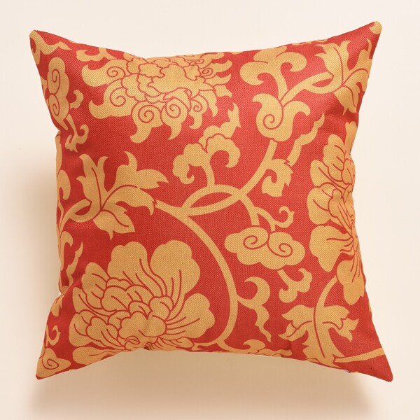 

Flower Print Cushion Cover Without Filler, Red