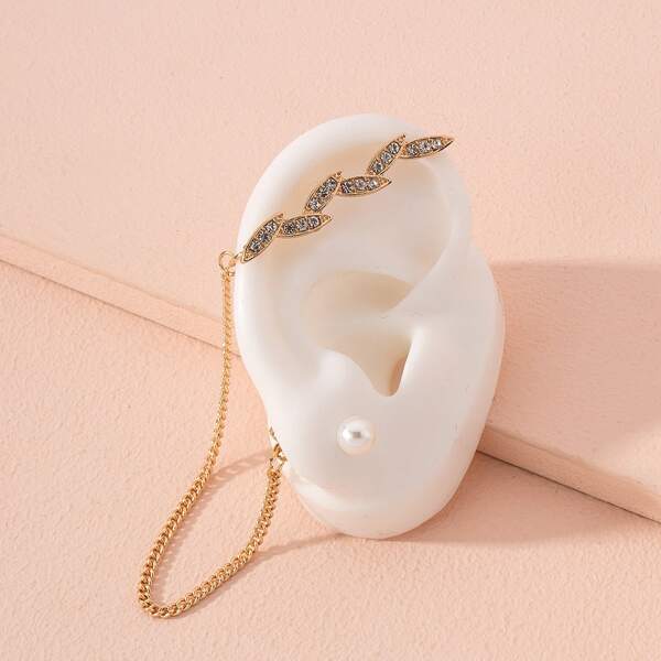 

Rhinestone & Faux Pearl Decor Earrings, Gold