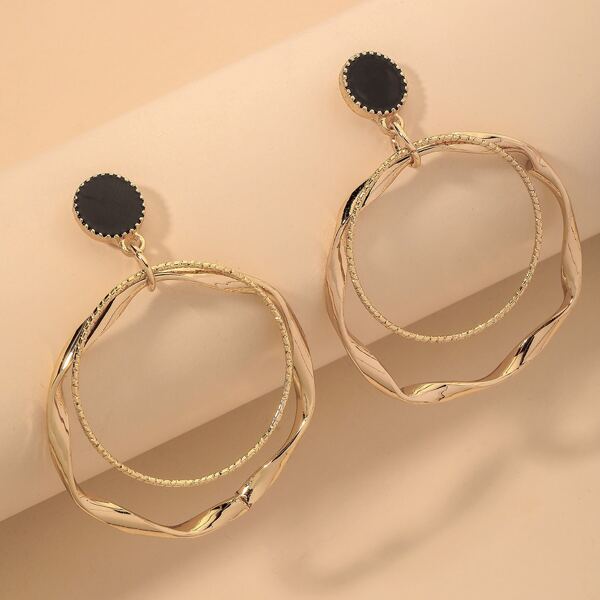 

Layered Round Drop Earrings, Gold