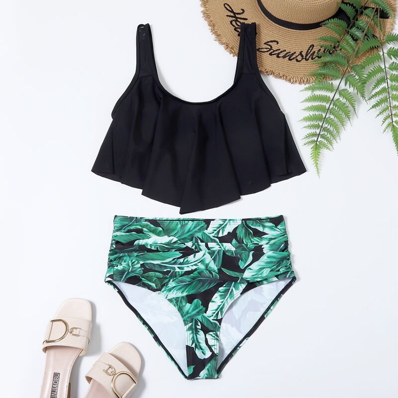 

Tropical Hanky Hem Ruched Bikini Swimsuit, Multicolor