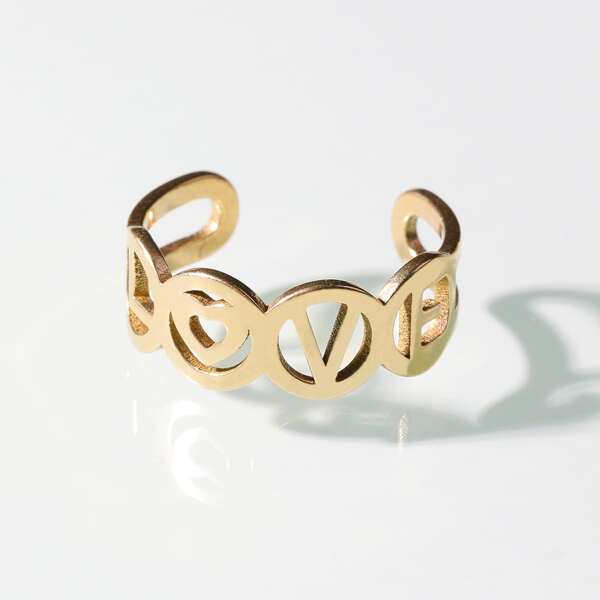 

Hollow Out Letter Decor Cuff Ring, Gold