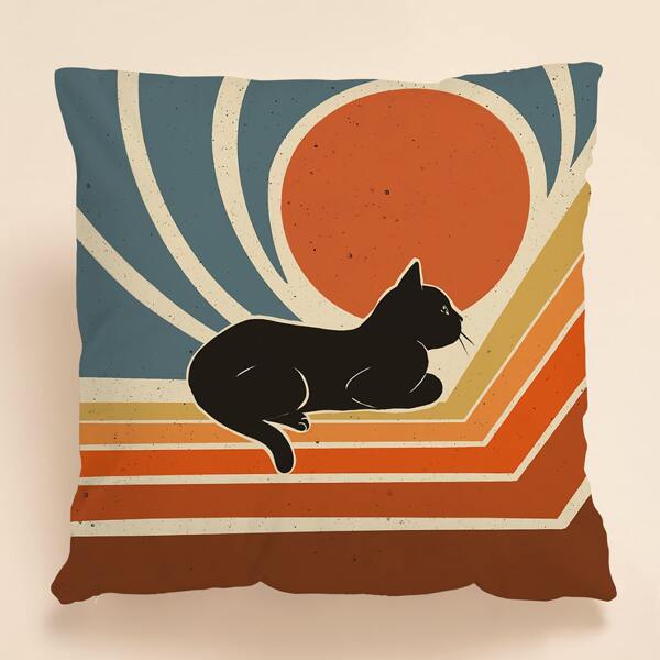 

Cat Print Cushion Cover Without Filler, Multicolor