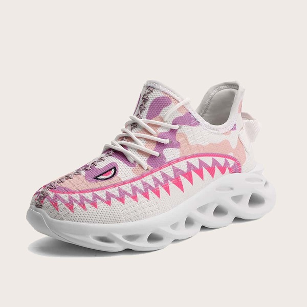 

Girls Lace-up Decor Graphic Sneakers, Multicolor
