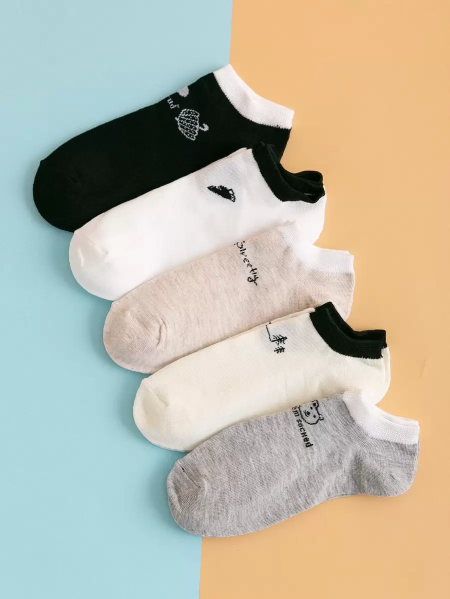 5pairs Letter Graphic Cartoon Graphia Socks - Multicolor - View 1