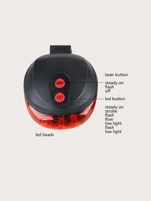 1pc Multifunctional Red Bicycle Tail Light With Flashing Warning Light, Parallel Line Laser Beam And Widened Light Beam, For Night Cycling Safety Equipment - Red - View 4
