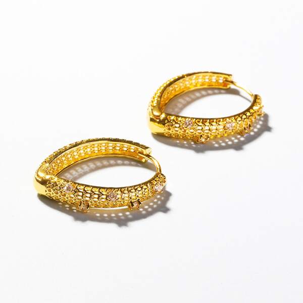 

Zircon Decor Hoop Earrings, Gold