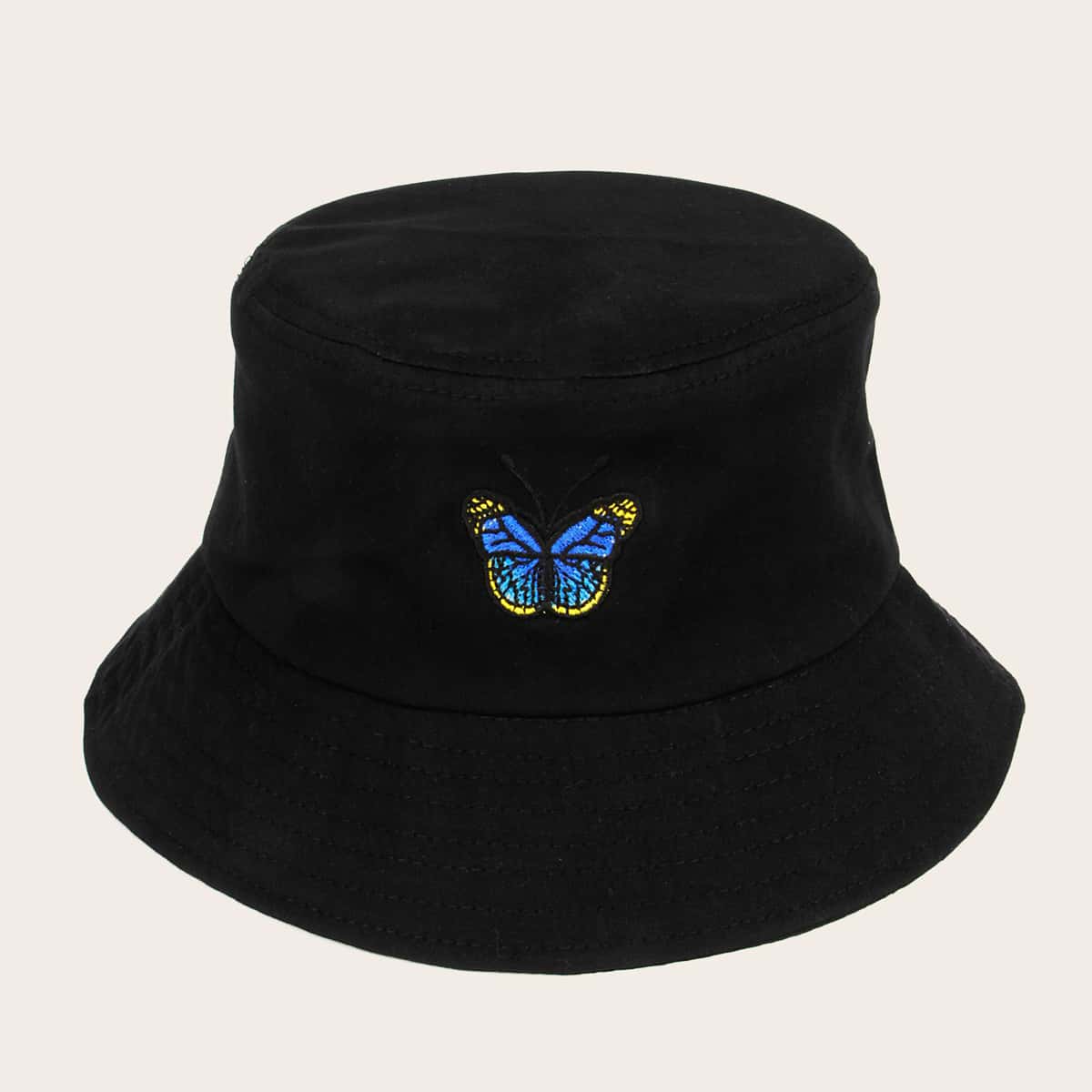 

Butterfly Embroidery Bucket Hat, Black