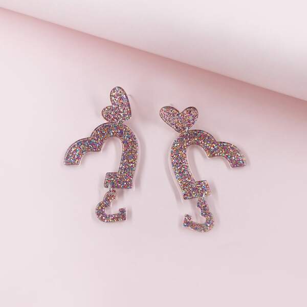 

Glitter Heart Drop Earrings, Multicolor
