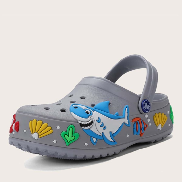 

Boys Cartoon Decor Slingback Vented Clogs, Grey