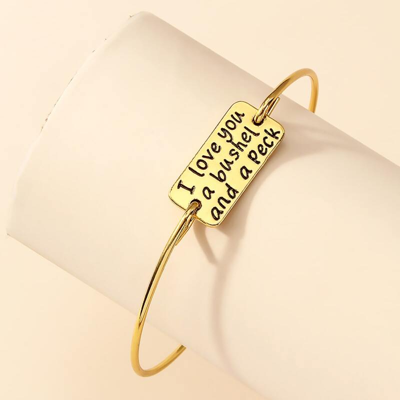 

Letter Engraved Geo Decor Bracelet, Gold