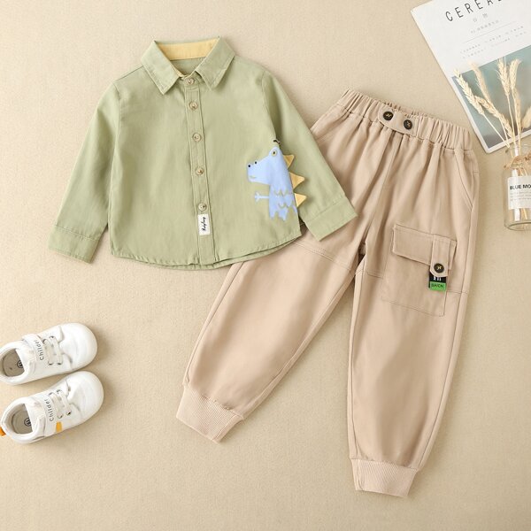

Toddler Boys Cartoon Graphic Shirt & Letter Patched Pants, Multicolor