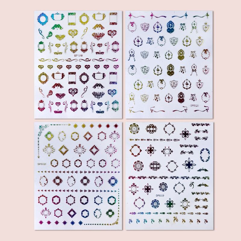 

4sheets Vintage Pattern Nail Art Sticker, Multicolor
