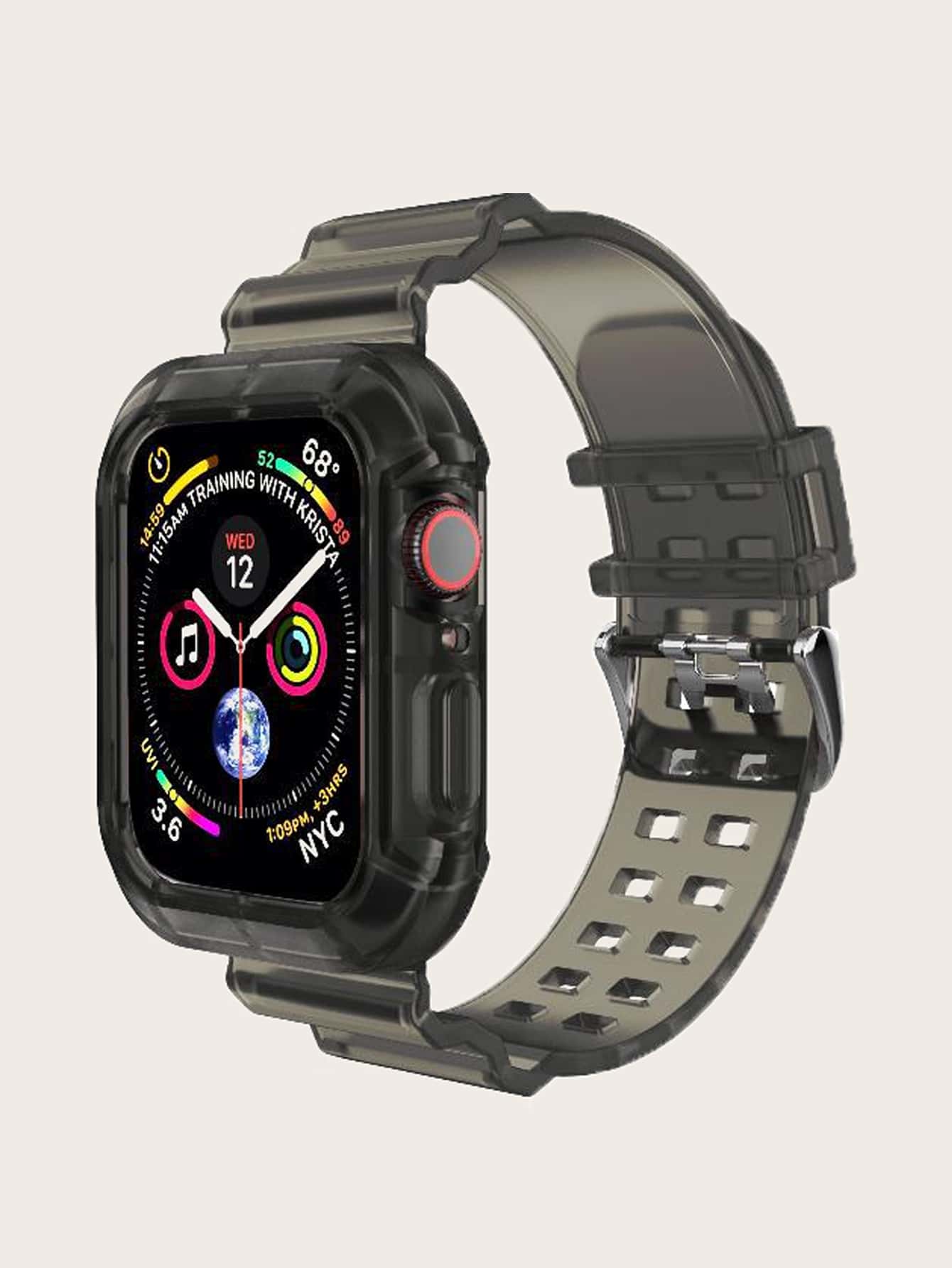 2 In 1 Silicone Clear Watchband Compatible With Apple Watch & Watch Case - Black - View 1
