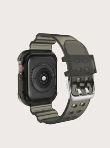 2 In 1 Silicone Clear Watchband Compatible With Apple Watch & Watch Case - Black - View 2