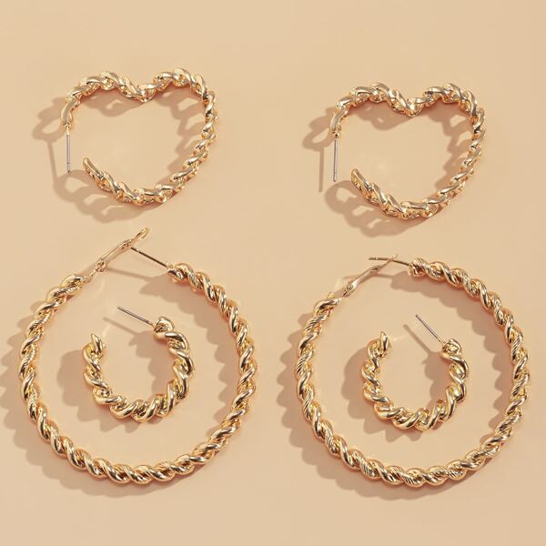 

3pairs Heart Design Hoop Earrings, Gold