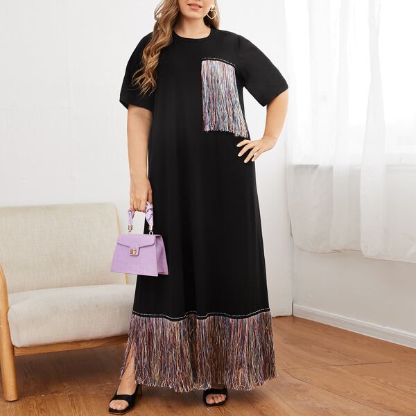 

Plus Fringe Detail Dress, Black