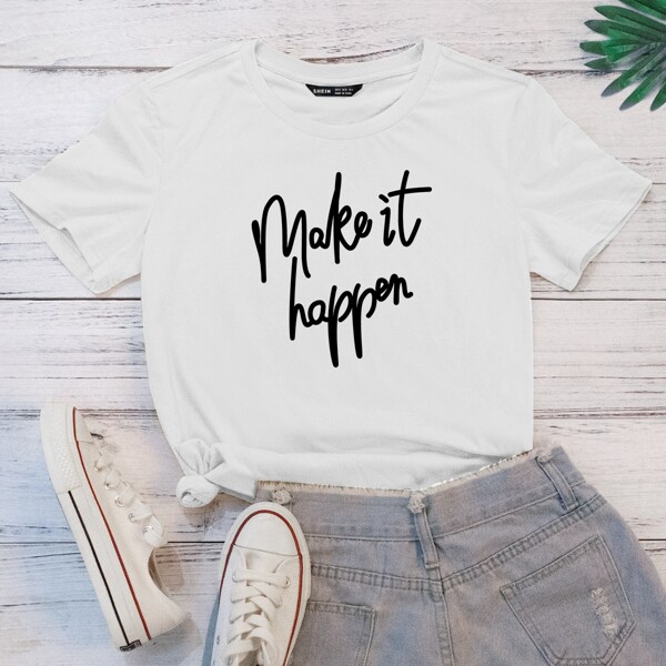 

Slogan Graphic Round Neck Tee, White