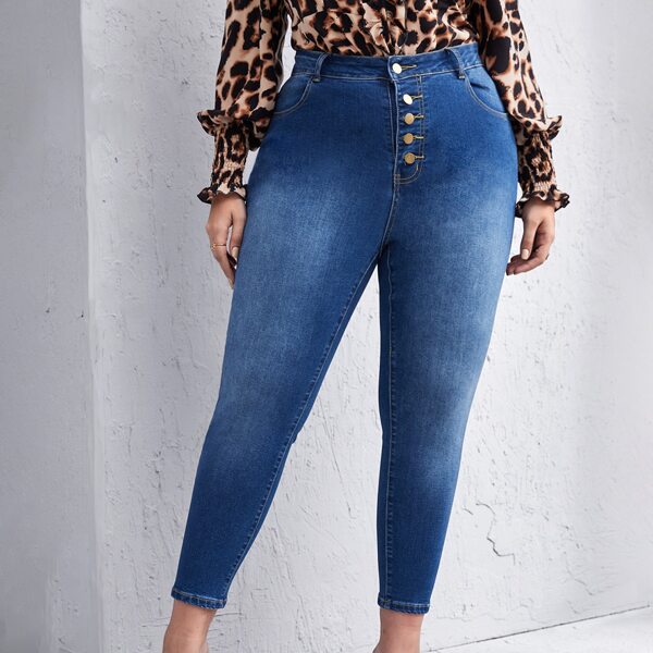 

Plus High Waist Cropped Skinny Jeans, Medium wash