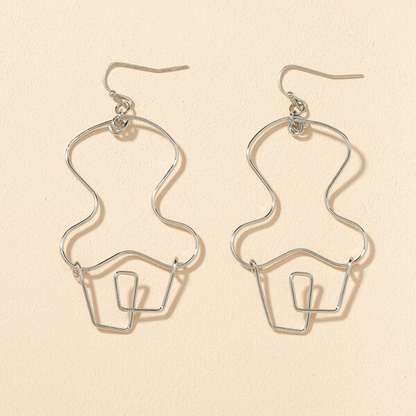

Abstract Figure Drop Earrings, Silver