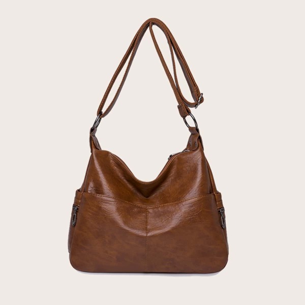 

Plain Zipper Two Side Crossbody Bag, Brown