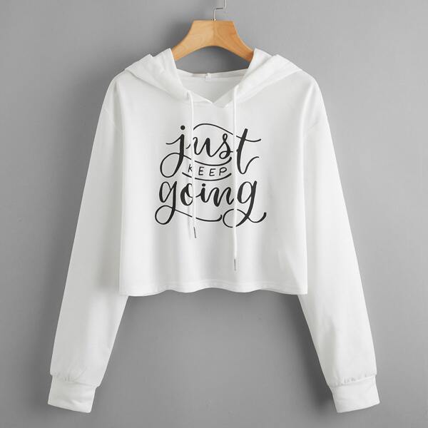 

Slogan Graphic Drawstring Hoodie, White