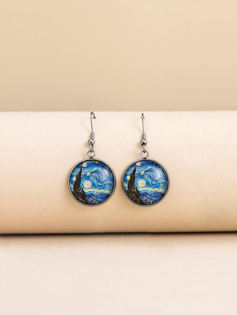 Bông tai thả tròn - Màu xanh lam - Xem 1