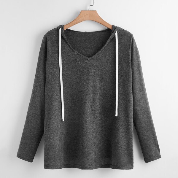 

Plus Drawstring Hooded Sweatshirt, Dark grey