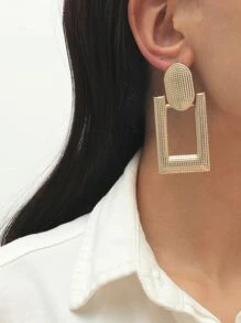 Hollow Out Geo Decor Earrings - Yellow Gold - View 1