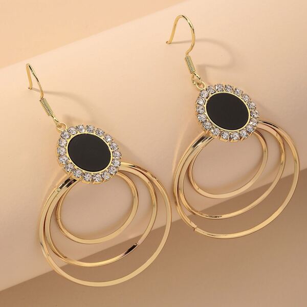 

Rhinestone Hollow Out Round Drop Earrings, Gold