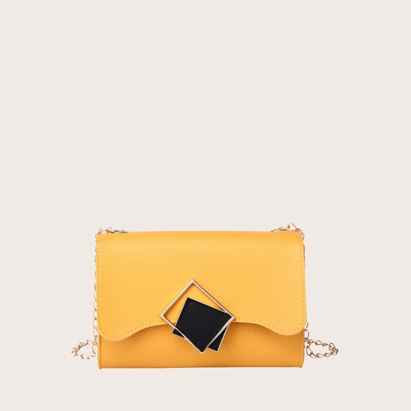

Geometric Decor Flap Chain Bag, Yellow