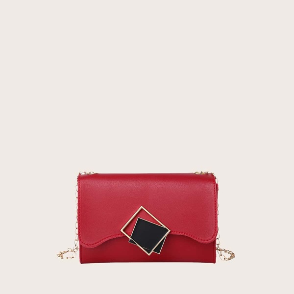 

Geometric Decor Flap Chain Bag, Red