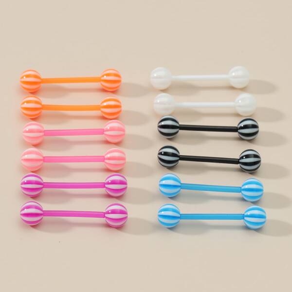 

6pairs Round Ball Acrylic Tongue Barbell Ring, Multicolor