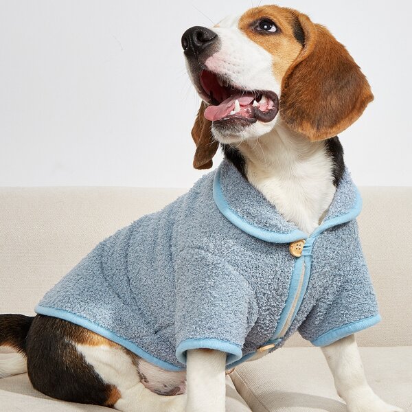 

Contrast Binding Button Detail Pet Coat, Blue
