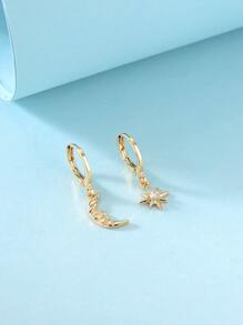 Rhinestone & Moon Drop Earrings - Yellow Gold - View 3