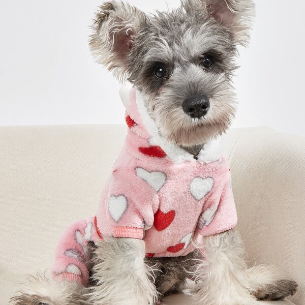 

Heart Pattern Plush Pet Jumpsuit, Pink